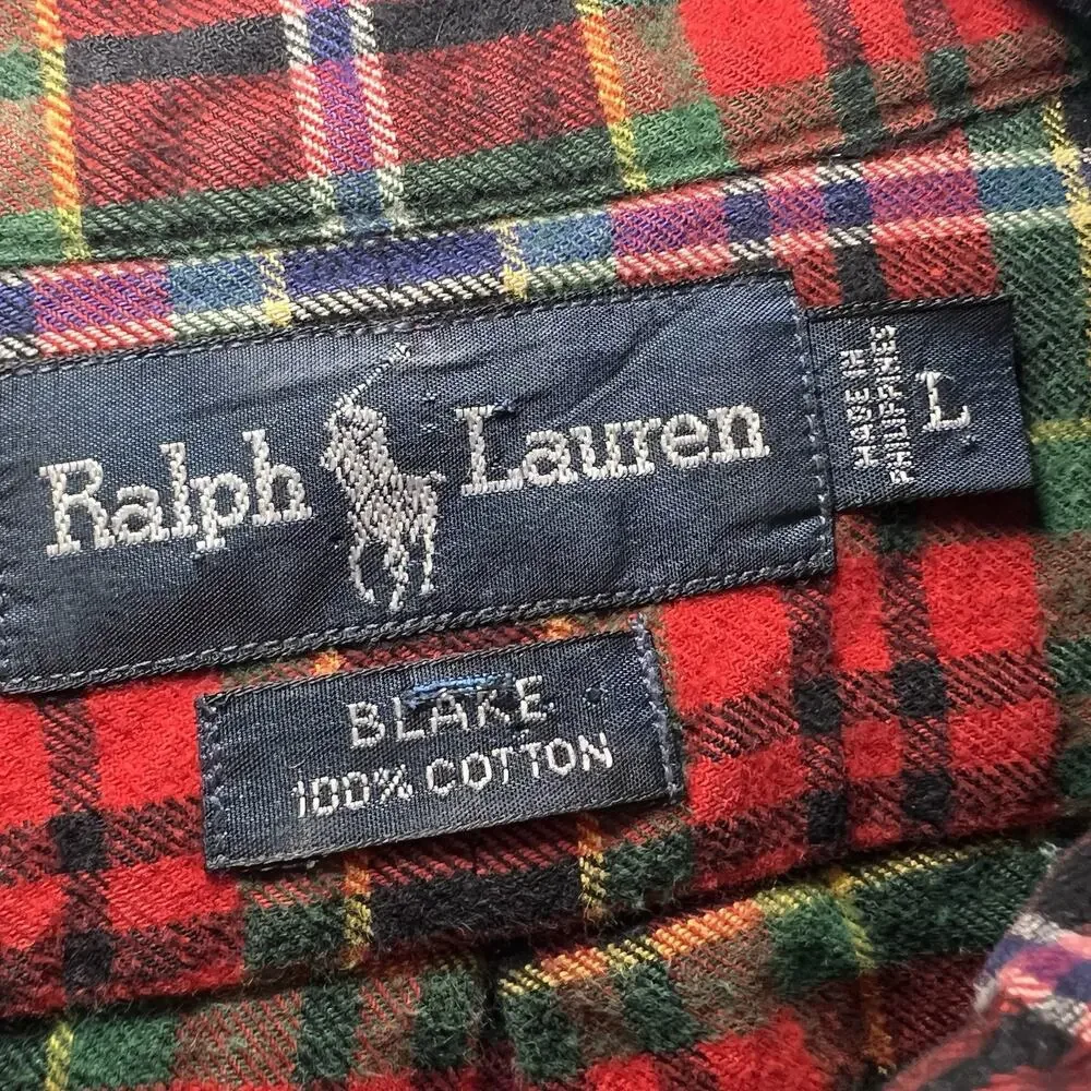 Ralph Lauren Blake Flannel Shirt Men’s Size L Red Plaid 100% Cotton Classic VTG